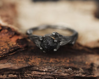 Ready To Ship Black Raw Diamond Ring , Branch Rough Diamond Ring , Twig Black Oxidized Ring , Raw Gemstone Ring , Gift For Her Women