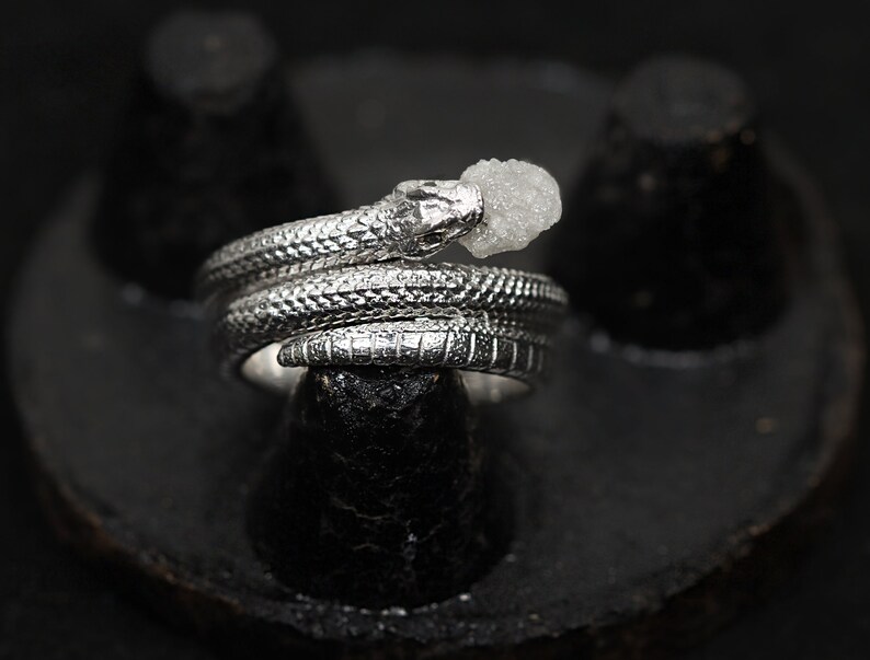 925 Sterling Silver Snake Ring , Natural White Raw Diamond Serpent Ring , Vintage Ring, Promise Ring shops , Trendy Best Friend Gift, gift for her
