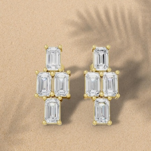 14K Gold Lab Grown Diamond Emerald Cut Stud Earrings