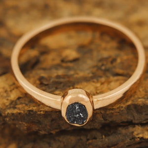 14 K Rose Gold Raw Black Diamond Engagement Ring, One of a Kind Diamond Wedding Ring for Women, Handcrafted Natural Diamond Solitaire Ring.