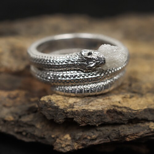 925 Sterling Silver Snake Ring , Natural White Raw Diamond Serpent Ring , Vintage Ring, Promise Ring shops , Trendy Best Friend Gift, gift for her