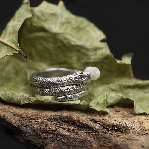 925 Sterling Silver Snake Ring , Natural White Raw Diamond Serpent Ring , Vintage Ring, Promise Ring shops , Trendy Best Friend Gift, gift for her