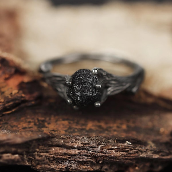 Raw Diamond Ring , Black Diamond Ring , Branch Ring , Rough Diamond Ring , Raw Diamond Engagement Ring , Gift For Her Mom , 925 Silver Ring
