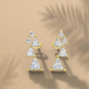 14K Gold Triangle Stud Earrings: Lab Grown Diamond Geometric Set