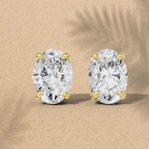 14K Gold Lab Grown Diamond Stud Earrings: Oval Cut Solitaire
