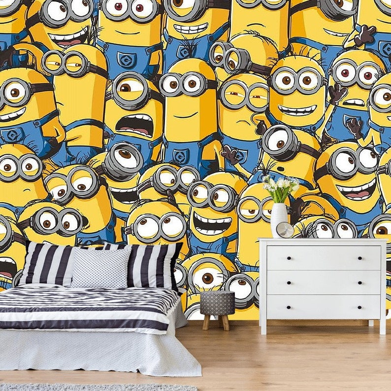 Wall Mural Sea of Minions Yellow, Blue, Minion Pattern, Photo Wallpaper ...