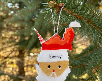 Personalized Santa Face Ornament, Hand Painted Wood, Hostess Gift
