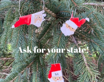 Custom State Santa Ornament, Personalized Resin Christmas Gift