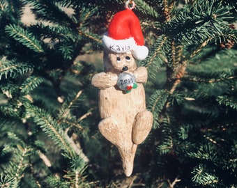 Otter Ornament Personalized Holiday Otter Hand-cast Hand-painted Resin Christmas Tree Ornament