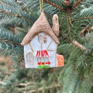 Hand painted Realtors Gift/1st Home/Carmel Tuck Box Cottage Christmas Tree Ornament