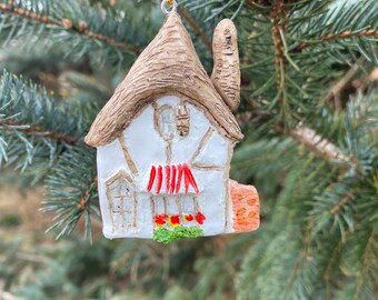 Hand painted Realtors Gift/1st Home/Carmel Tuck Box Cottage Christmas Tree Ornament