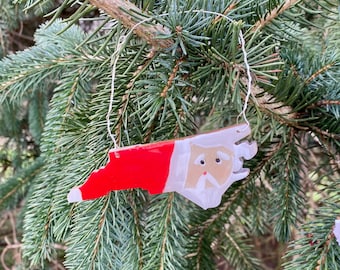 Handmade North Carolina Santa Ornament, Personalized Resin Christmas Ornament