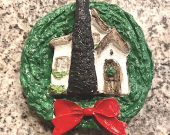 Wreath Ornament with Carmel, California Hansel Cottage