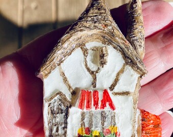 Glossy Finished Carmel California Tuck Box Fairytale Cottage Christmas Tree Ornament, Personalized Gift