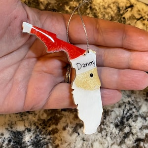 Adorno de Navidad personalizado de Florida, adorno de Papá Noel, regalo donde nos encontramos, regalo de orgullo estatal, regalo para él, regalo para ella, regalo de anfitriona.