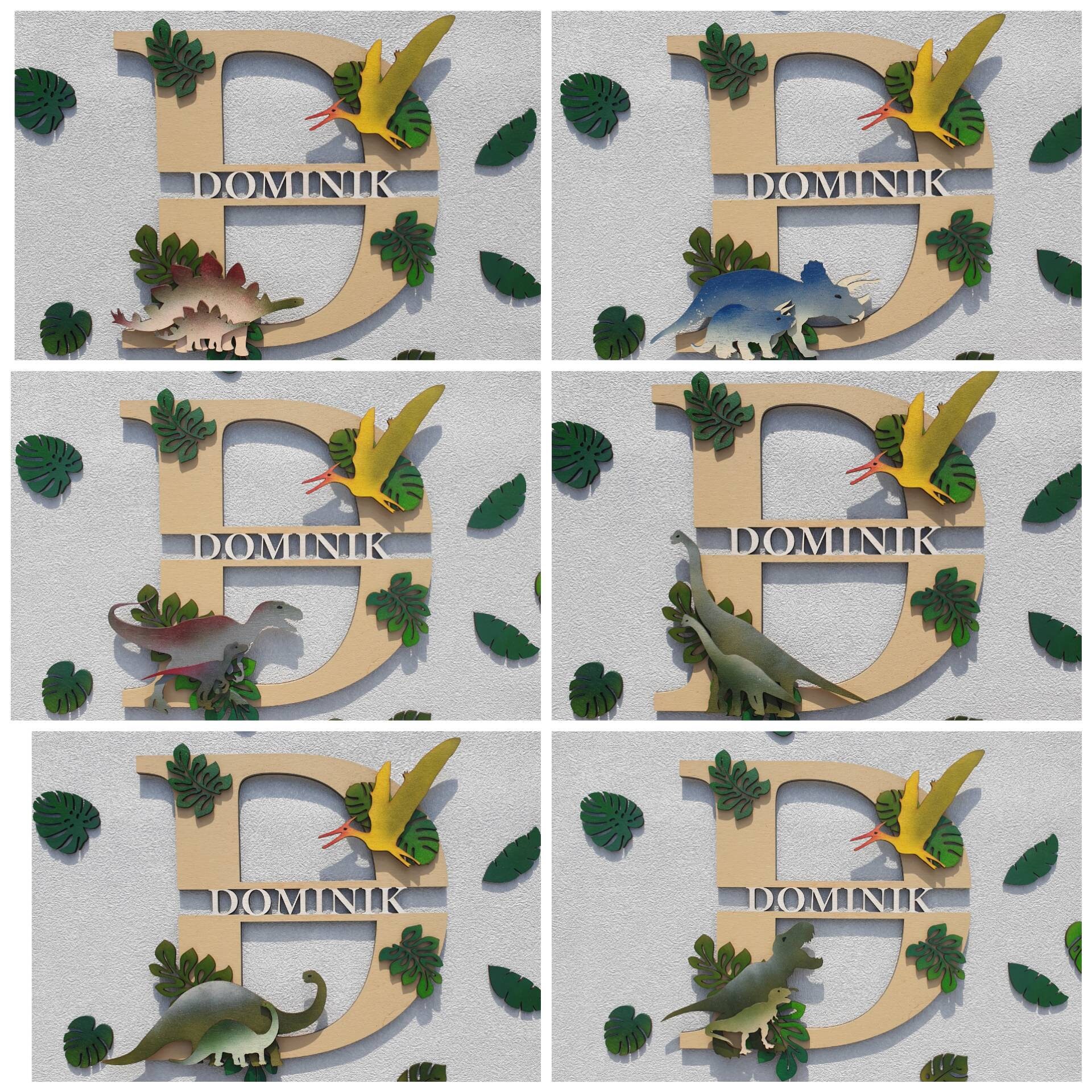 Dinosaur Name Sign, Personalised Wooden Dinosaur Initial, Bedroom Door ...