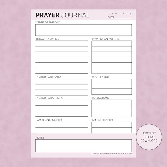 Prayer Journal Printable Prayer Journal Sheet Prayer Journal - Etsy