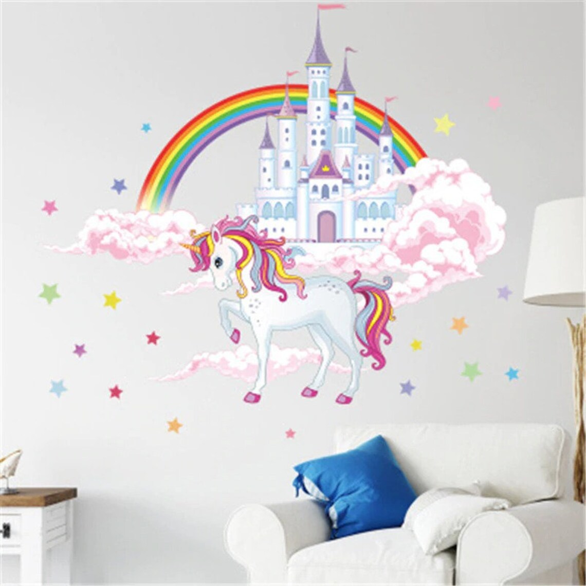 Unicorn Wall Decal Rainbow Castle Etsy