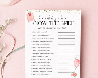 Pink Champagne Bridal Shower Game - How well do you know the bride - Digital Template