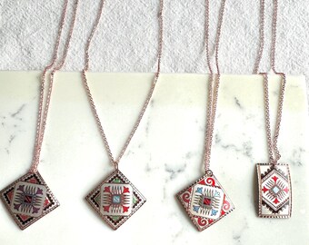 Boho Copper Enamel Pendant Necklace: Southwestern Diamond Jewelry