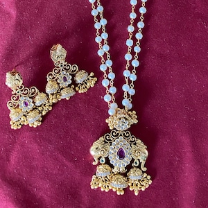 Beaded long mala with elephant trunk pendent| long beaded haram with pendent|long haram | long necklace indian