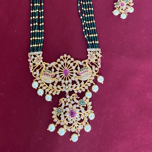 Green Crystal hydro beads long haram with earrings| Emarald green beads long haram| crystal haram