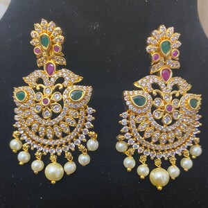 Stone Earrings Chandbali Earrings One Gram Gold Chandbali