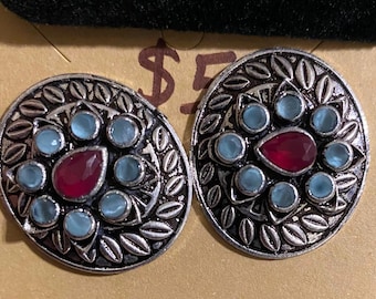 Stud earrings|oxidised silver studs|oxidised silver earrings | German silver earrings|fashion earrings|studs indian