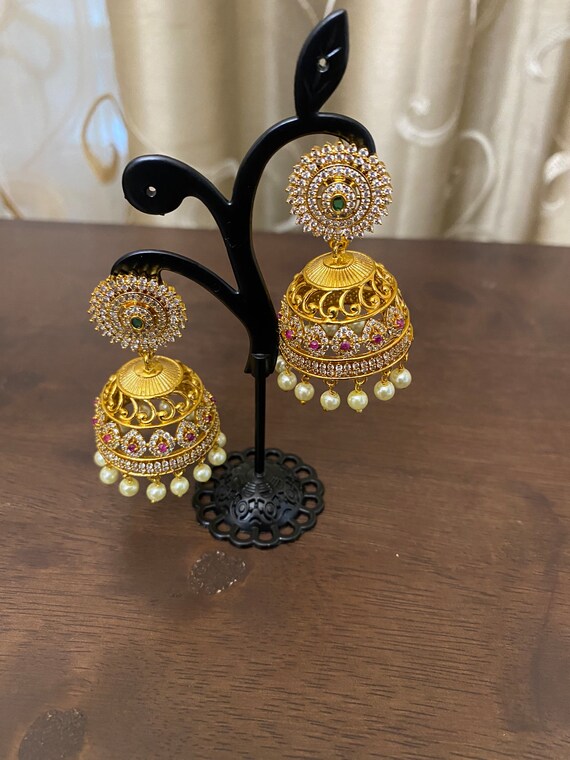 Jhumka Earrings Ad Jhumkas Gold Finish Jumukas AD Earrings Jhumka