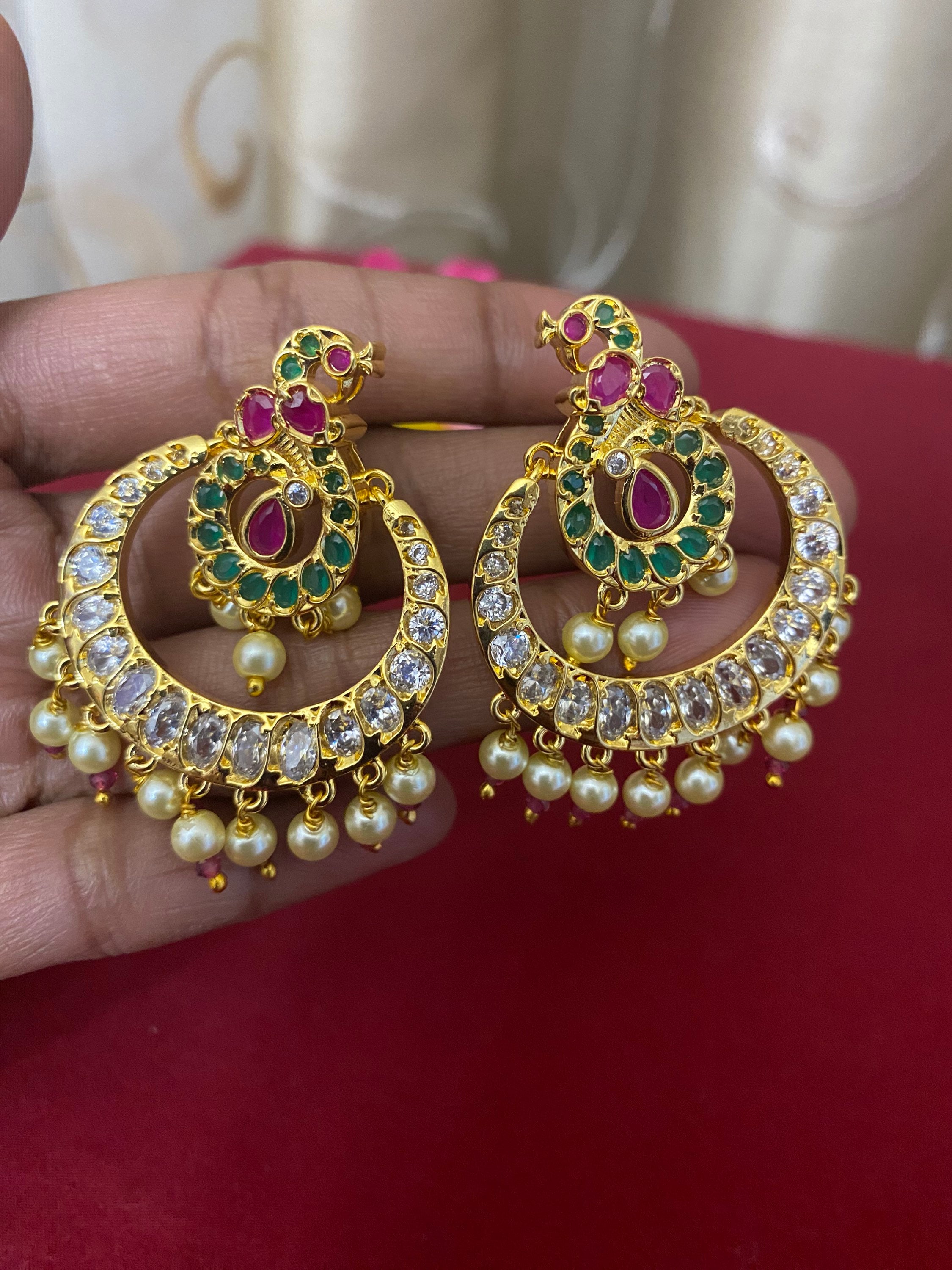 Chandbali earrings designs in gold polish with low price