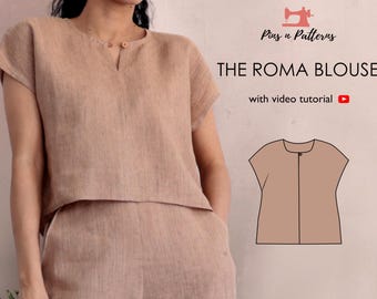 Easy Linen Top Sewing Pattern, Beginner (PDF Download) US 0-26/UK 4-30