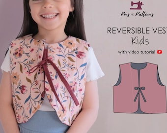 Girls Reversible Vest Sewing Pattern PDF / Sizes ages 1-8 yrs  (Beginner sewing)