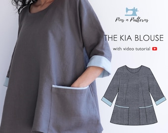 Sewing Pattern PDF Easy Tent Blouse  / Sizes US 0-26, UK 4-30 (Beginner sewing)