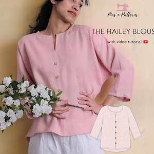 Easy Linen Blouse Sewing Pattern PDF: Beginner-Friendly, US 0-26/UK 4-30 (Digital Download)