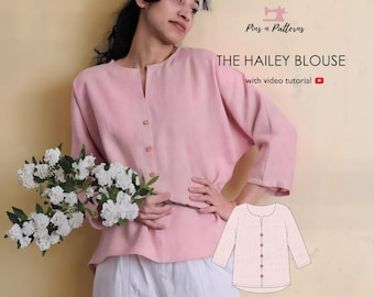 Easy Linen Blouse Sewing Pattern PDF: Beginner-Friendly, US 0-26/UK 4-30 (Digital Download)
