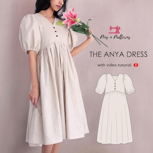 Boho Dress Sewing Pattern PDF with Puff Sleeves (US 0-26, UK 4-30)