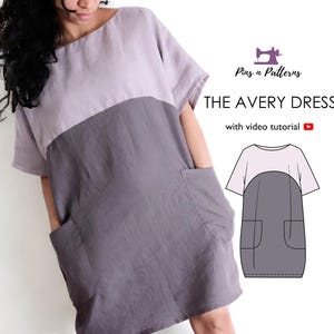 Schnittmuster PDF Easy Tunika Kleid mit Taschen / Grössen 4-30 (Anfänger nähen)