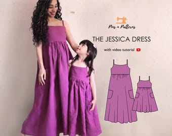 Mom and Me High Waist Dress Sewing Pattern, Beginner Friendly (PDF)
