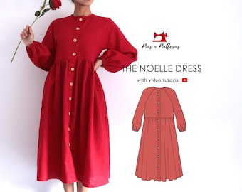PDF Sewing Pattern: Button-Down Bishop Sleeve Dress (Sizes US 0-26, UK 4-30 ( Beginner Friendly)