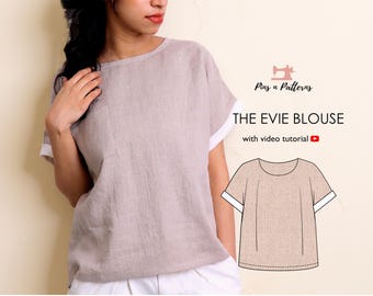 Easy Linen Blouse Sewing Pattern with Cuffs (PDF Download) US 0-26/UK 4-30