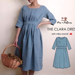 Sewing Pattern PDF Easy Gathered Dress / Sizes US 0-26, UK 4-30 (Beginner sewing)