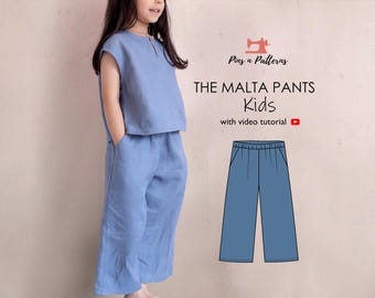 Sewing Pattern PDF Kids Easy Pants  / Sizes ages 1-8 yrs  (Beginner sewing)