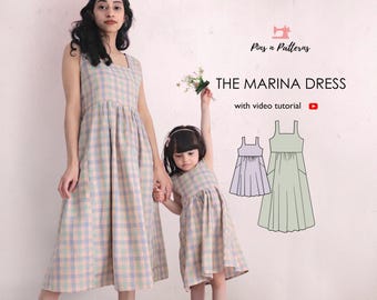 Mom and Me Dress Sewing Pattern PDF, Beginner Friendly (Sizes US 0-26 and Kids 1-8 yrs)
