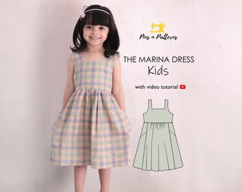 Sewing Pattern PDF Kids Sleeveless Dress  / Sizes ages 1-8 yrs  (Beginner sewing)
