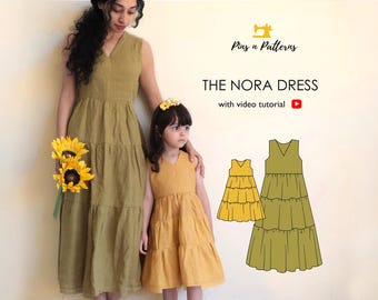 Sewing Pattern PDF Mom & Me Tiered Dress Bundle / Sizes Women US 0-26, UK 4-30 and Kids 1-8 yrs (Beginner sewing)