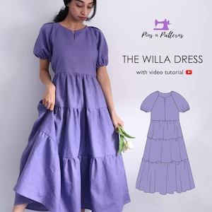 Tiered Dress Sewing Pattern PDF: Raglan Sleeve, Beginner Sewing (US 0-26/ UK 4-30)