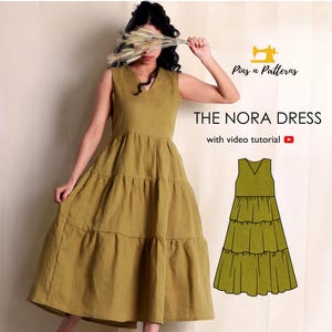 Sewing Pattern PDF Easy Tiered Dress / Sizes US 0-26, UK 4-30 (Beginner sewing)