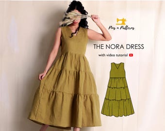 Sewing Pattern PDF Easy Tiered Dress / Sizes US 0-26, UK 4-30 (Beginner sewing)