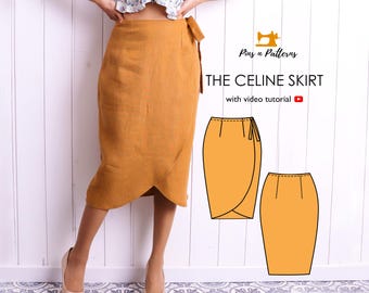 Easy Wrap Skirt Sewing Pattern PDF: Tulip Hem, Beginner Friendly (US 0-26/UK 4-30)