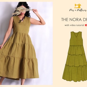 Sewing Pattern PDF Easy Tiered Dress / Sizes US 0-26, UK 4-30 (Beginner sewing)